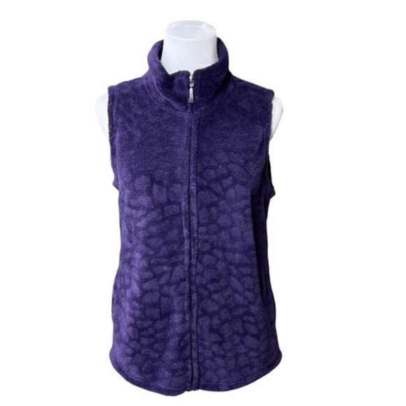 French Laundry Jackets & Blazers - French Laundry High Pile‎ Textured Zipper Vest MEDIUM Purple Cozy Outdoor Casual